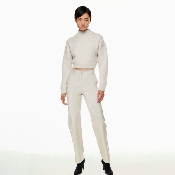 Aritzia Babaton Command Pant Vegan Leather Straight Leg Trouser Matte Pearl 0 XS - Picture 2 of 14